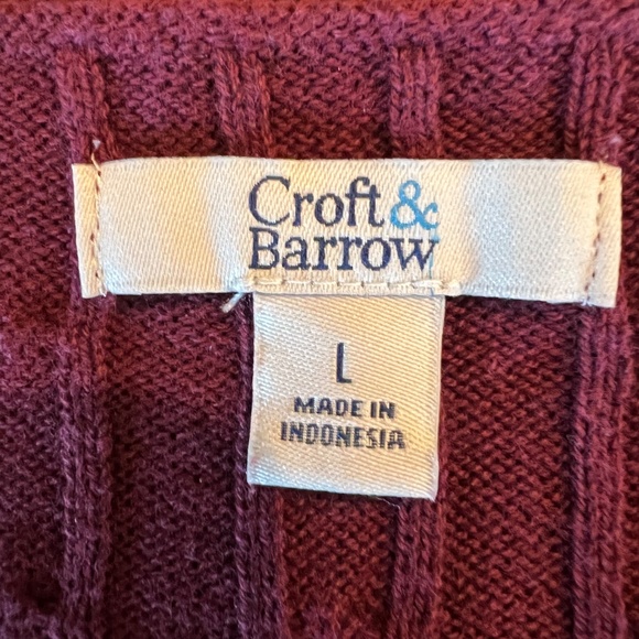 Croft & Barrow Cable Knit Wine V-neck Pullover Sweater Long Sleeve, Size Large - Picture 8 of 12